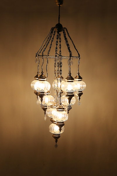 Chic Design Gold Chandelier with 11 Special Pyrex Glasses